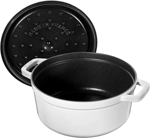 Miniatura 8 de STAUB Horno Holandés de Hierro Fundido 4 Cuartos Redondo, Fabricado en Francia, Sirve para 3-4, Blanco
