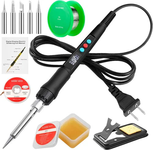 Kit de soldador, kit de pistola de soldadura digital LED de 100 W con calentador de cerámica, herramientas de soldadura de temperatura ajustable con