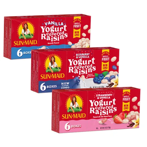 Miniatura 11 de Sun-Maid Snack de pasas recubiertas de yogur de vainilla, 1 onza Paquete de 6 unidades Fruta seca natural entera Sin azúcar añadido