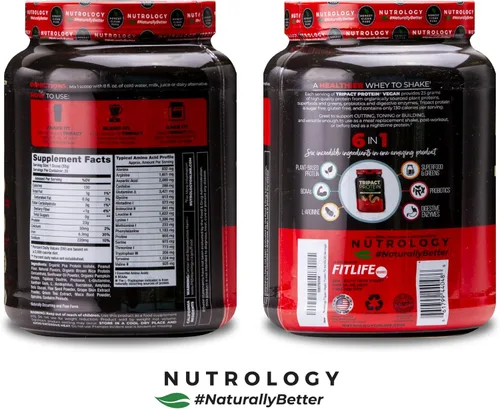 Miniatura 3 de Nutrology TRIPACT Proteína vegana en polvo, mezcla orgánica de guisantes, arroz y calabaza, batido de reemplazo de comidas con BCAA y glutamina
