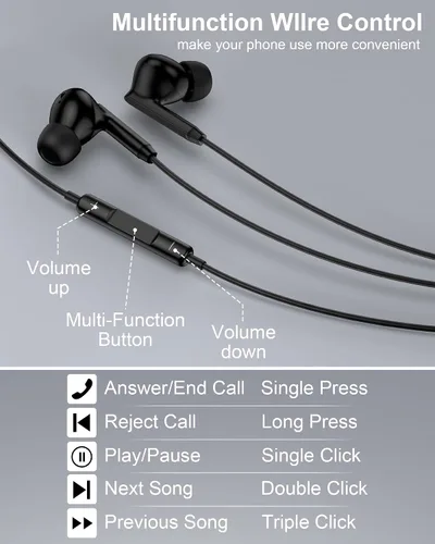 Miniatura 3 de Samsung - Auriculares con cable USB C, auriculares USB C con cable para Apple iPhone 17e 17 Pro Max 17pro Air 16e 16 15 Plus, auriculares