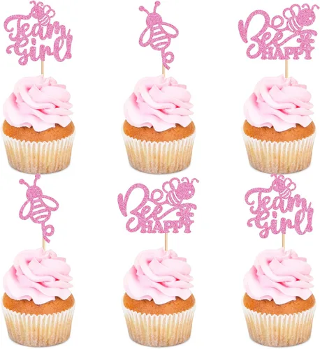 Miniatura 16 de Ercadio 24 piezas de decoración de cupcakes de abeja con purpurina de nido de abeja y miel para temática de abejas, baby shower, niños y niñas