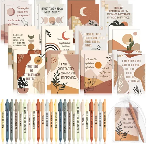 Miniatura 18 de Mooliwe Conjunto de Regalo de Afirmación Positiva de 24 Juegos/48 Piezas, Cuadernos de Gratitud con Bolígrafos, Bolsas Pequeñas, Blocs de Notas