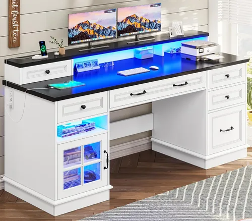 BTHFST Escritorio ejecutivo con cajón de archivos, escritorio para computadora con soporte para monitor, escritorio de oficina en casa con cajones y