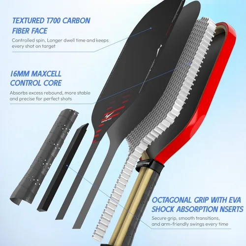 Miniatura 3 de Warping Point Rhythm 16MM Pickleball Paddle, Carbon Fiber Paddle, Thermoformed Design with MaxCell Honeycomb Core, Design for Precision Control &