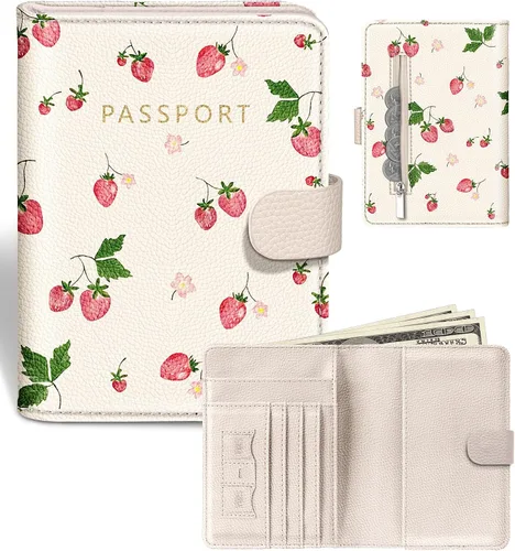 Miniatura 10 de Slohif Funda para pasaporte para viajes, para mujeres y hombres, bloqueo RFID, protector de pasaporte para tarjetas de tarjeta de embarque, Negro