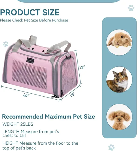 Miniatura 5 de PETSFIT Transportador de gatos grandes, transportador para perros pequeños de menos de 25 libras, transportador suave para mascotas, jaula para Rosa