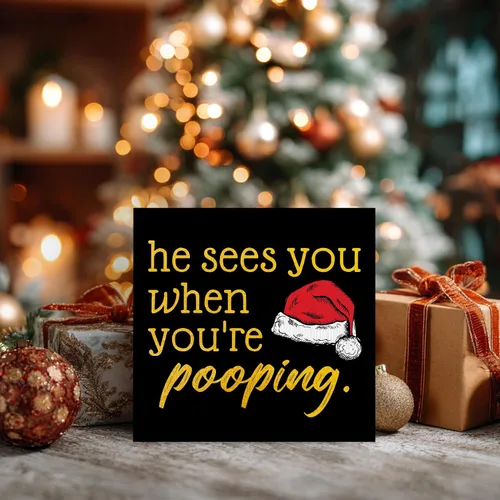 Miniatura 3 de El Te Ve Cuando Estás Haciendo Popó Letrero, Divertidos Adornos Navideños, Decoración Navideña para Baño, Letrero Navideño, Letrero Navideño
