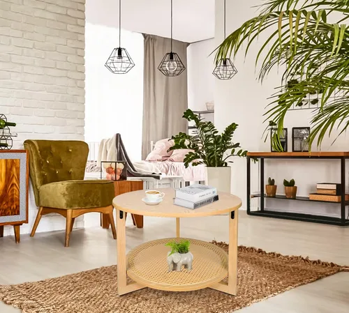 Miniatura 6 de ZYBT Mesas de centro de ratán para sala de estar, mesa de centro pequeña para espacios pequeños, mesa de centro redonda con almacenamiento, mesa