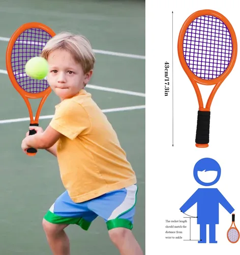 Miniatura 3 de Raqueta de tenis infantil para bebés, niños y niños de 3 a 15 años, juego de raquetas de tenis para niños pequeños que incluye 4 volantes, 2 pelotas