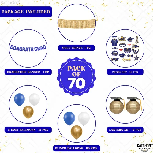 Miniatura 2 de Decoraciones de graduación 2026 Juego de arco de globos de graduación azules y dorados – Paquete enorme de 70 Cartel de felicitación