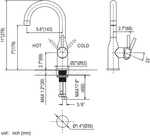 Miniatura 6 de WOWOW Grifo de Fregadero de Barra de Una Sola Manija, Grifo de Barra de 1 Orificio, Grifo de Cocina Pequeño de Níquel Cepillado, Grifo Comercial