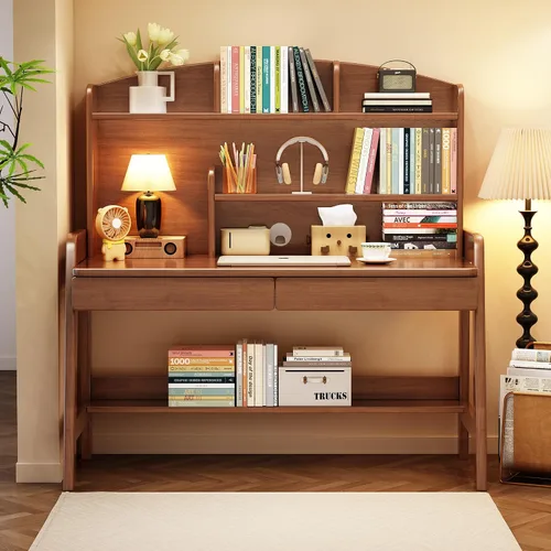 Miniatura 4 de Escritorio para niños, mesa para niños con cajones y estantería, escritorio de madera para niños, estación de trabajo de computadora de aprendizaje