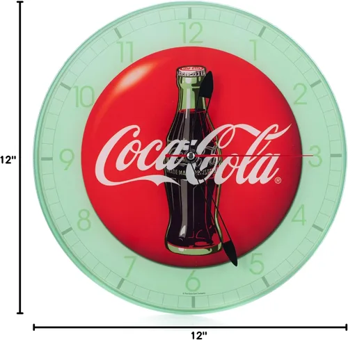 Miniatura 7 de Mark Feldstein & Associates Botella de Coca Cola Redondo Vintage Botón Rojo Logo 12 x 12 Reloj de Pared de Vidrio