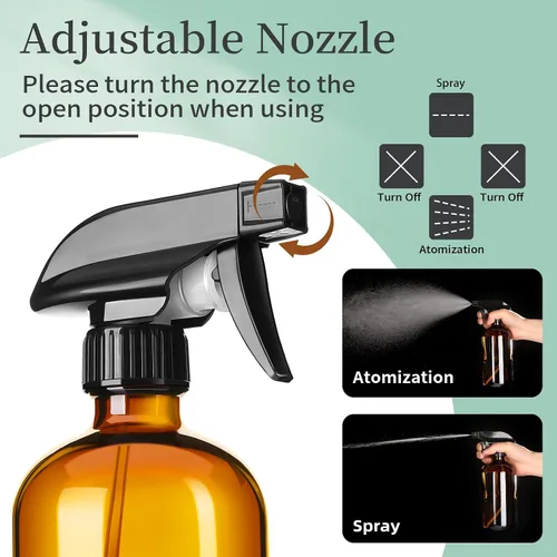 Miniatura 3 de GIVAMEIHF Botellas de spray de vidrio ámbar de 8 onzas, paquete de 3 botellas vacías de vidrio recargables con boquilla ajustable, botella rociadora