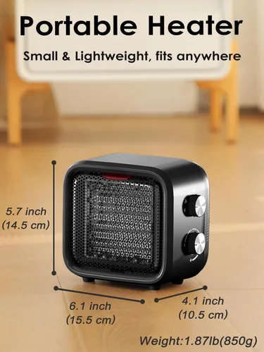 Miniatura 8 de Calentador de espacio pequeño, mini calentador de escritorio de 1500 W para oficina, calentador de cerámica PTC portátil con termostato, Negro