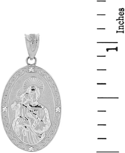 Miniatura 3 de Claddagh Gold Fine 925 Sterling Silver CZ-Accented St. Joseph Oval Medal Necklace (1.15")