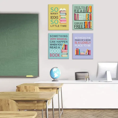 Miniatura 2 de CHDITB Divertidas impresiones artísticas con citas de lectura, juego de 6 marcos motivacionales positivos para leer más, póster para lectores