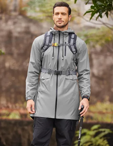 Miniatura 3 de COOFANDY Chubasquero largo para hombre, chaqueta impermeable para exteriores, con capucha