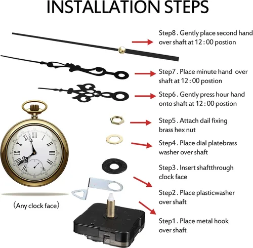 Miniatura 3 de Mudder Reloj de pared de cuarzo de 4 piezas, kit de números de reloj, mecanismo de movimiento, funciona con pilas, kit de motor de reloj con 6 pares