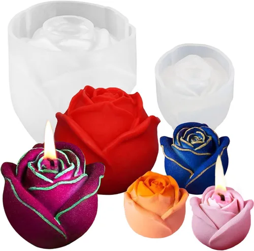Miniatura 18 de Juego de 3 moldes de vela de peonía para hacer velas, juego de moldes de silicona 3D grandes + medianos + pequeños para fundición de resina epoxi, 3