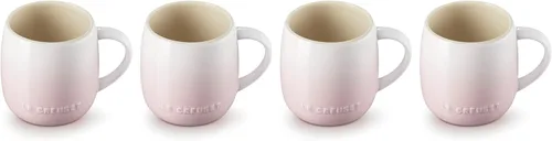 Le Creuset Juego de 4 tazas Heritage de cerámica, 13 onzas cada una, color rosa concha Rosa (Shell Pink)