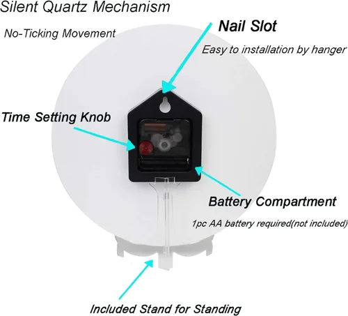Miniatura 5 de Naanle Reloj de pared redondo negro con lápiz labial, de 9.5 pulgadas, funciona con pilas, de cuarzo, silencioso, analógico, silencioso