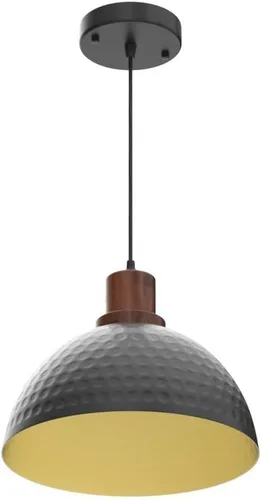 Miniatura 4 de Luces Colgantes Negras para Isla de Cocina, 11.8" Metal Martillado Negro Lámpara Colgante de Cúpula Iluminación Colgante Negra y de Madera Accesorio