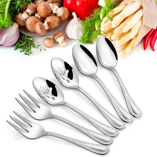 Miniatura 7 de HaWare - Juego de 6 piezas para servir, cubiertos de acero inoxidable, cubiertos para anfitriona con borde perlado para buffet, fiesta, cocina