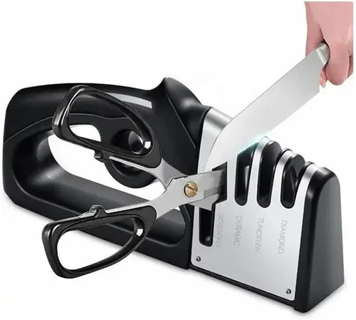 Afilador de cuchillos 4 en 1 con guantes resistentes a cortes - Herramienta profesional de afilado de 4 etapas para cuchillos de cocina, tijeras -