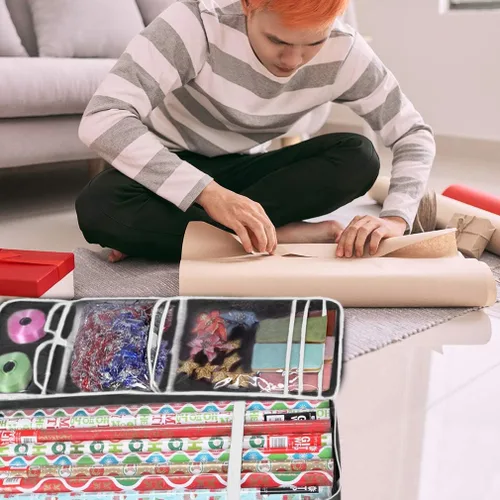Miniatura 7 de Organizador de papel de regalo de Navidad Caja de almacenamiento de papel de regalo (37 x 14 x 4 pulgadas), fabricada con material Oxford 600D