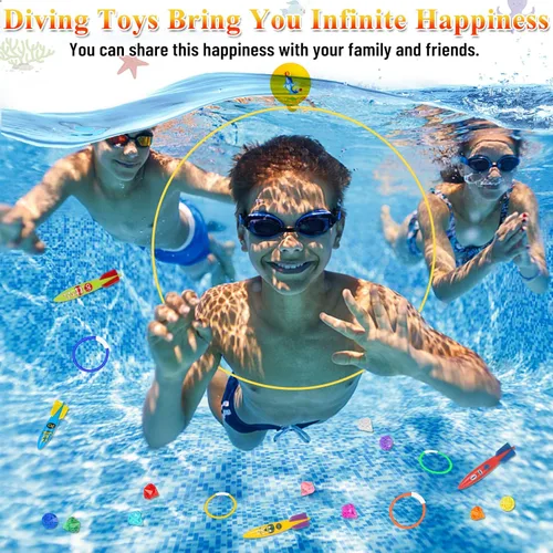 Miniatura 6 de Cludoo 23 piezas de juguetes de piscina para niños, anillos de natación sin estabilidad de montaje, juguetes de buceo en piscina para 3, 4, 5, 6, 7