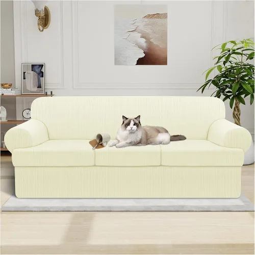 Miniatura 8 de Funda impermeable para silla con brazos, juego de 2 piezas, funda a rayas para 1 sofá separado con cojín en T, fundas de sillón de tela