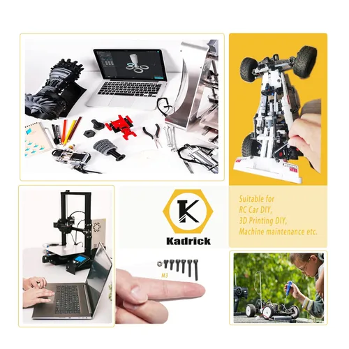 Miniatura 6 de Kadrick Tornillos métricos pequeños adecuados para impresora 3D DIY, surtido de tornillos y tuercas M3 de 400 piezas, cabeza de casquillo hexagonal