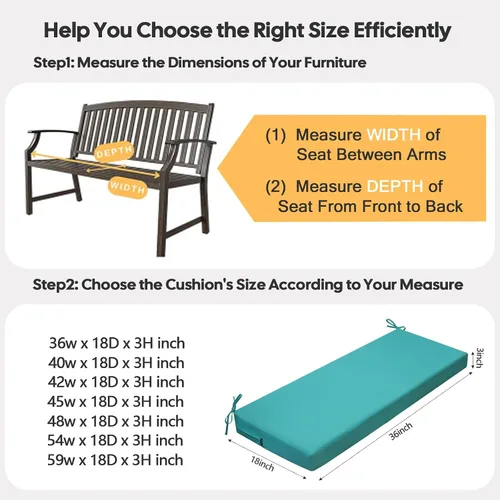 Miniatura 7 de idee-home Cojín de banco para exteriores impermeable, cojines de banco para muebles de exterior, almohadilla de asiento de repuesto para columpio