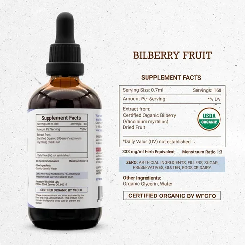 Miniatura 4 de Secrets of the Tribe Fruta de arándano orgánico USDA Extracto sin alcohol, gotas de hierbas de alta potencia, Vision Hecho de arándano orgánico