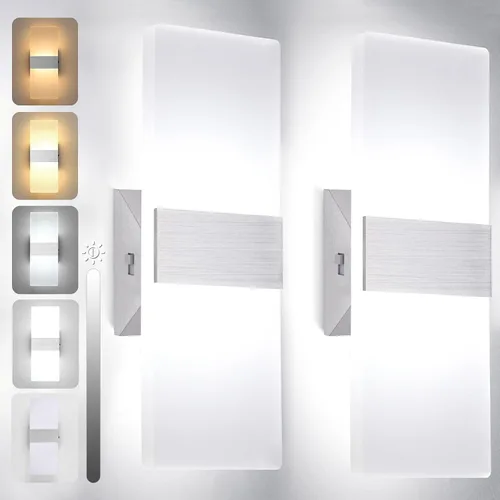 TRLIFE Apliques de pared LED regulables, 4 temperaturas de color de 12 W, modernos apliques de pared para montaje en pared, juego de 2 luces de