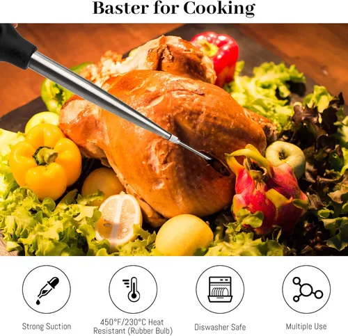 Miniatura 6 de Baster de Pavo para Cocinar, Inyector de Carne Grande de Acero Inoxidable, con Cepillo de Limpieza y 2 Agujas de Adobar, Negro