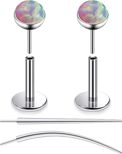 Miniatura 49 de F136 - Aretes de titanio 20/18/16G sin rosca, con parte trasera plana, multicolor, ópalo, nariz, labret Medusa Monroe, piercing con forma cónica