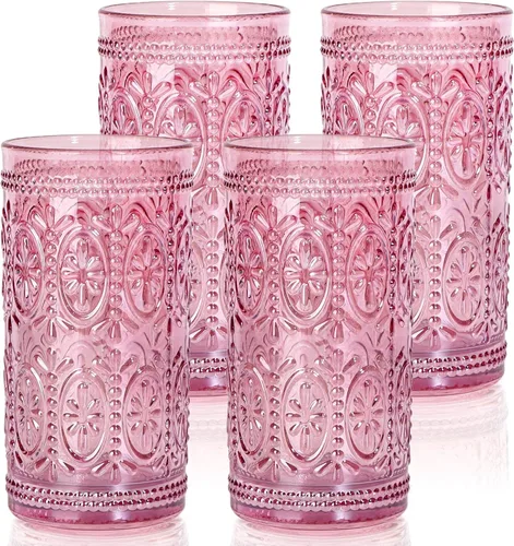 abrwyy Vaso de Cristal de Highball para Bebidas, Juego de Vasos Vintage para Beber, Juego de Cristalería de Color para Fiesta, Boda, Oficina en 12oz