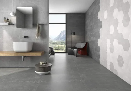 Miniatura 8 de Mama Mia - Azulejo de porcelana hexagonal gris con patrón geométrico (9 unidades, 10,2 x 11,4 pulgadas)
