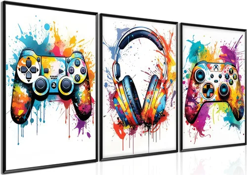 Miniatura 15 de Juego de Arte de Pared para Decoración de Sala de Juegos de 3 Piezas - Decoración de Pared de Control de Videojuegos para Gamers, Póster de Lienzo