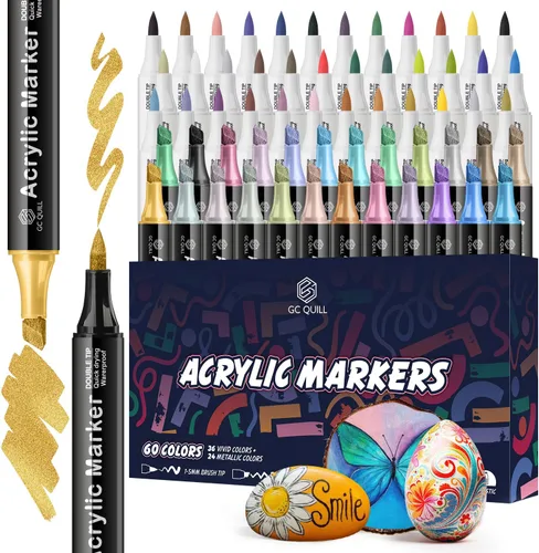 Marcadores de pintura acrílica, 60 colores de doble punta, marcadores de pincel y cincel, juego de bolígrafos acrílicos para tela, madera, vidrio,