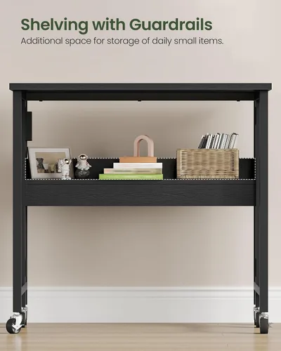 Miniatura 8 de CHOEZON Escritorio plegable moderno para computadora de 31.5 pulgadas con tomas de corriente, ruedas, almacenamiento, perfecto para espacios Negro