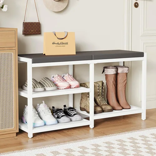 Miniatura 12 de ZHOOGE Banco pequeño para zapatos, banco de almacenamiento, banco de entrada, estante de zapatos con cojín de asiento, organizador de zapatos