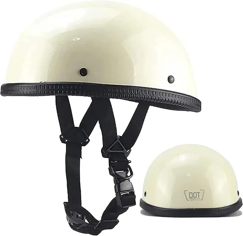 Miniatura 6 de German Style Open Face Road Riding Beanie Helmet DOT Approved Low Profile Chopper Motorcycle Half Helmet - Small and Light Summer Cool Skull Cap for