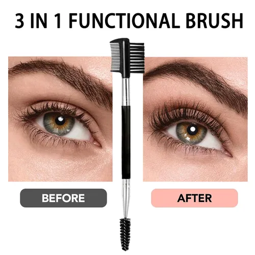 Miniatura 3 de Cepillo de pestañas de cejas 2PCS Peine de pestañas de cabeza 3 Cepillo de doble cabeza Cepillo de maquillaje Herramienta de aseo cosmético (negro)