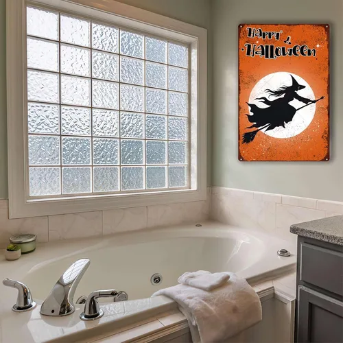 Miniatura 6 de Letrero de hojalata retro con diseño de bruja de Halloween para pared de garaje, pared de taller, 8.00 x 12.00 pulgadas