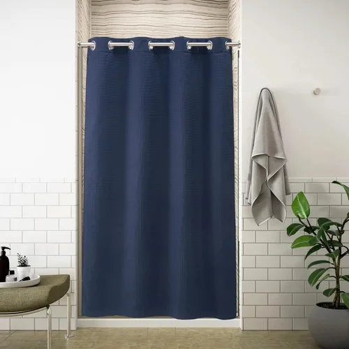 Miniatura 19 de Cortina de baño River Dream de 36" de ancho con diseño de ondas de gofre, sin ganchos, con forro a presión, cortina de baño de tela de mezcla