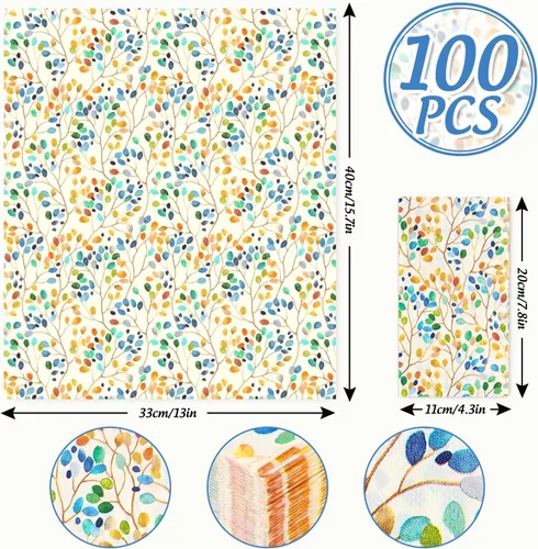 Miniatura 2 de AnyDesign 100 servilletas de hojas coloridas para invitados, hojas de acuarela, ramas, servilletas de papel desechables, servilletas de papel